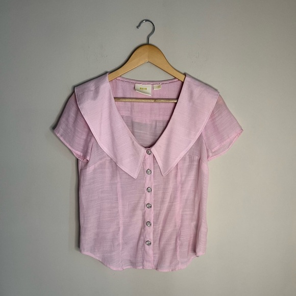 3/$25 Maeve Anthropologie Baby Pink Tortoise Shell Blouse - Picture 3 of 10